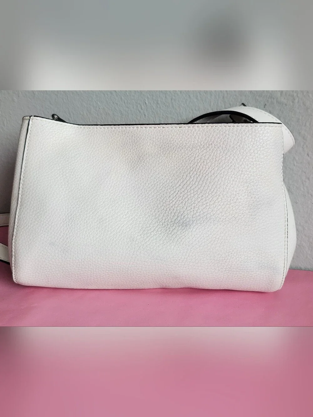 Sondra Roberts Off-White Pebbled Leather Shoulder Bag Crossbody